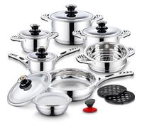 Batería de Cocina Acero Inoxidable para Inducción | Juego de Ollas y Sartenes | Set de Cocina con Tapas de Cristal | Compatible con Gas, Vitrocerámica e Inducción (16)