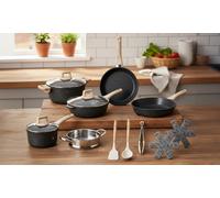 : Batería de cocina antiadherentes de granito negro de 14 piezas - Just Perfecto JL-889