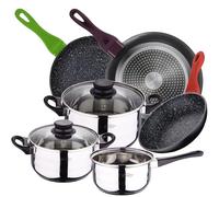 Bateria de cocina de 5 piezas en acero inoxidable con juego de sartenes San Ignacio (20,24,28 cm) en aluminio forjado