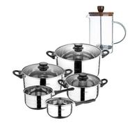 Batería de cocina de ocho piezas san ignacio+ cafetera de émbolo de vidrio borosilicato 15,8x10x18,8cm noia san ignacio