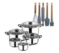 Batería de cocina de ocho piezas san ignacio+ set de 5 utensilios de cocina de silicona y madera de acacia noia san ignacio