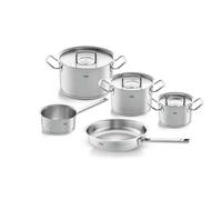 Fissler Original-Profi Collection Juego de ollas de acero inoxidable, 5 piezas, 3 ollas con tapa de metal, 1 sartén sin revestimiento, 1 cazo sin tapa, inducción