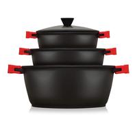 briebe Black Titanium Batería Cocina Inducción 6 Piezas Antiadherente Titanio, Juego 3 Ollas Aluminio Fundido sin PFOA, Set Cazuelas Tapas Cristal, Asas Silicona Extraíbles, Vitrocerámica, Gas, Horno