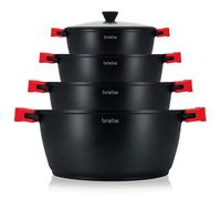 Batería de Cocina Inducción 8 Piezas Aluminio Fundido 4 Ollas con Tapas Cristal