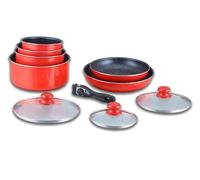 Batería de cocina - Juego de cacerola de inducción - Juego de cacerola y poele todos los fuegos - Juego de cocina con revestimiento de piedra con mango extraíble 10 piezas HG-5000 rojo
