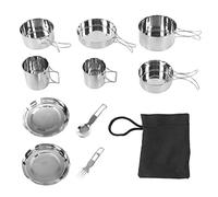 Batería de cocina para camping de 12 piezas, acero inoxidable 304 apilable con asas plegables resistentes al calor para estufa de gas inducción, portátil y ahorro de espacio, Usati