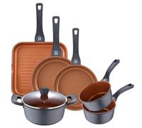 Batería de Cocina San Ignacio Bronze 6Pzs - Cacerola 24cm con Tap 2x Cazo 16cm+Sartenes Ø20Ø24cm+Grill 28cm - Aluminio Fundido Apto Inducción