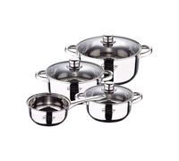 San Ignacio Bateria 7pca acero inoxidable: cazo Ø16x7,5 Cacerolas con tapa de Ø18x8,5 Ø20x9,5 y Ø24x11,5 cms, inducción, colección Cassel, 7 piezas