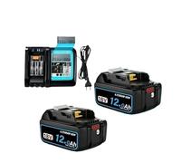 Batería De Herramienta Eléctrica De 18V, 8Ah/10Ah/12Ah, Compatible Con Makita, Batería De 18V DGA404 DTW700 DHR202 DJV182 DDF487 DTD172 DHP489(12Ahx2 LEDChargerX1)