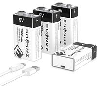 Batería de iones de litio recargable de 9 V, batería de litio de 1300 mAh, carga rápida a través de micro-USB, 1500 ciclos para detector de humo, multímetro -4 unidades..
