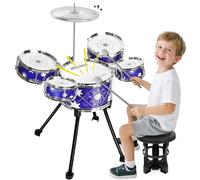 Batería de Juguete Mejorada para Niños de 3 a 5 Años, Kit de Batería Jazz para Niños Pequeños con Taburete, Juguete Instrumento Musical para Regalos para Niñas y Niños de 3, 4 y 5 Años
