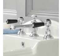 HudsonReed Grifo Mezclador para Lavabo de 3 Agujeros Estilo Tradicional Color Cromado y Negro Manijas a Palanca - Elizabeth