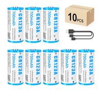 Batería de Litio CR123A 3V, 10 Piezas Batería de Litio USB Recargable de 3V, hasta 3000 Ciclos con Puerto de Carga USB-C, Carga Rápida en 2 Horas, 700mAh para Cerradura de Puerta Huella Digital, etc.