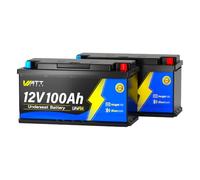 Batería de Litio Wattcycle LiFePO4 de 12V 100Ah (Modelo H190) con Bluetooth, Sistema de gestión de batería (BMS) de 100 A, protección contra Bajas temperaturas, Paquete de 2 Unidades