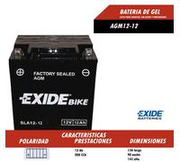 BATERIA DE MARCA EXIDE MOTO AGM 12-12 PRECARGADA DE FABRICA ENVIO GRATIS 24H