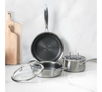 Batería de ollas Tri-ply, Set de ollas y sartenes de acero inoxidable de triple capa, Ollas antiadherentes para inducción y todos los tipos de cocina, aptas para horno hasta 220 °C. (5 piezas)