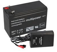 Batería de plomo de 12 V, 7,2 Ah AGM VDs con cargador 12 V 1 A Faston 6,3 mm Multipower MP7,2-12B DL12-1.0 Set para UPS alarma luz de emergencia