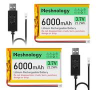 Batería de polímero de litio recargable de 3,7 V 6000 mAh con cable de carga USB, conector PH2.0 para placa de desarrollo AR duino ESP32 (2 unidades)