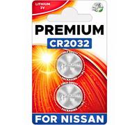 Batería de repuesto para llavero Nissan CR2032, paquete de dos | Compatible con controles remotos Rogue Altima Sentra Versa Pathfinder Murano Maxima Kicks Titan Frontier Infiniti Armada Leaf