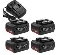 Batería de Repuesto y Cargador Compatible con Bosch 18V Herramientas Taladro Amoladora Martillo Perforador Estación de Carga Iones de Litio 18V 6000mAh Negro Rojo(4 battery 1 charger)