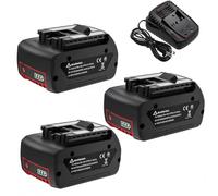 Batería de Repuesto y Cargador Compatible con Bosch 18V Herramientas Taladro Amoladora Martillo Perforador Estación de Carga Iones de Litio 18V 6000mAh Negro Rojo(3 battery 1 charger)
