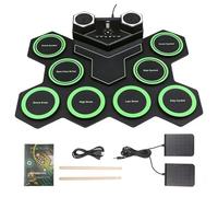 Batería Eléctrica Recargable Enrollable, Batería Portátil con Batería Recargable Incorporada, Pedales, Baquetas, 9 Almohadillas de Silicona, Para Principiantes/Entusiastas/Profesionales green