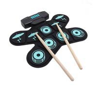 Batería electrónica, 9 almohadillas enrollables para practicar con pedales y baquetas, máquina portátil para almohadillas de batería con altavoces estéreo integrados