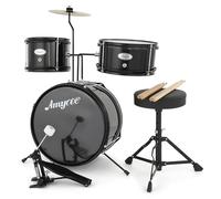 Batería Electrónica De 3 Piezas Para Niños Principiantes - Incluye Platillo, Tom, Bombo Con Pedal, Baquetas y Asiento Ajustable. Kit De Percusión Musical Para Niños y Niñas, Color Negro.
