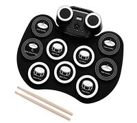 Batería electrónica de 9 pads con altavoces estéreo dobles y luces de colores, batería MIDI enrollable con Bluetooth portátil para niños principiantes, 10 horas de reproducción (Color : White A)