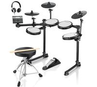 Batería Electrónica, Donner DED-200LITE Kit de Batería Eléctrica para Principiantes con más de 450 Sonidos, USB MIDI Parches de Malla Silenciosos Banqueta Auriculares Baquetas 40 Lecciones de Melodics