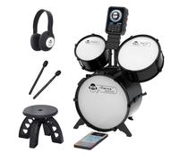 Batería Electrónica Infantil - 12 Ritmos y 48 Sonidos Diferentes - Modo silencioso con Cascos - Batería Recargable con 8h de Duración - Taburete y Baquetas Inalámbricas Incluidas - para Niños +3 años
