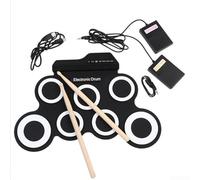 Batería electrónica ligera, tambor silencioso enrollable portátil con dos pedales y baquetas para niños, 43x15x7 cm (negro)