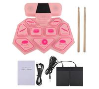 Batería electrónica profesional con 9 pads, altavoz dual, conectividad Bluetooth MIDI, 8 estilos de batería, 6 ritmos, 10 canciones de demostración, pad de práctica de silicona (Rosa)