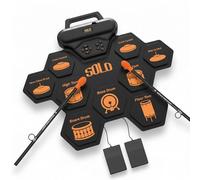 Batería enrollable electrónica portátil - Almohadilla de batería MIDI enrollable recargable de 9 almohadillas con práctica asa de transporte, altavoces integrados, conector para auriculares, pedales