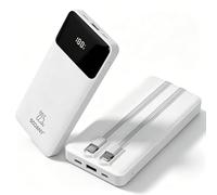 Batería Externa 10000mAh Carga Súper Rápida 22.5W, Power Bank Portátil con Cables Integrados (Tipo-C y Lightning), Pantalla LED Inteligente para iPhone y Android