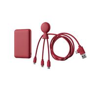 Batería Externa 5000mAh Plástico Reciclado - Cable Multi USB 4 en 1: USB C, USB, Lightning y Micro USB y Batería Externa de Carga Rápida para Smartphone - Mr Bio Pack Largo Rojo Xoopar