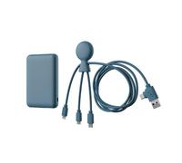 Batería Externa 5000mAh Plástico Reciclado - Cable Multi USB 4 en 1: USB C, USB, Lightning y Micro USB y Batería Externa de Carga Rápida para Smartphone - Mr Bio Pack Largo Azul Xoopar