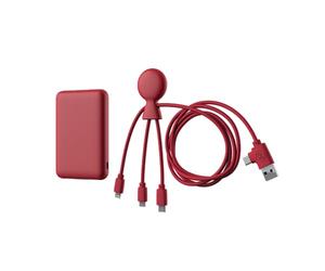 Batería Externa 5000mAh Plástico Reciclado - Cable Multi USB 4 en 1: USB C, USB, Lightning y Micro USB y Batería Externa de Carga Rápida para Smartphone - Mr Bio Pack Largo Rojo Xoopar