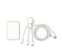 Batería Externa 5000mAh Plástico Reciclado - Cable MultiUSB 4 en 1: USB C, USB, Lightning y Micro USB y Batería Externa de Carga Rápida para Smartphone - Mr Bio Pack Largo Blanco Xoopar