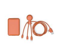 Batería Externa 5000mAh Plástico Reciclado - Cable multiUSB 4 en 1: USB C, USB, Lightning y Micro USB y Batería Externa de Carga Rápida para Smartphone - Mr Bio Pack Largo Naranja Xoopar