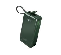 Batería externa de 10000 mAh con puertos USB-A y USB-C, pantalla integrada y cable USB-C de 20 W (verde).