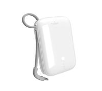 Batería externa de 10000 mAh con puertos USB-A y USB-C y cable integrado - color blanco.