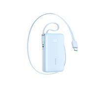 Batería externa de 10000 mAh y 35 W con cable USB-C retráctil y cordón Lightning - Azul