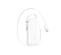 Batería externa de 10000 mAh y 35 W con cable USB-C retráctil y cordón Lightning - Blanco