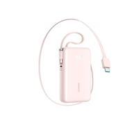 Batería externa de 10000 mAh y 35 W con cable USB-C retráctil y cordón Lightning - Rosa