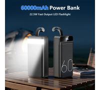 Batería Externa Hganus de 60000mAh con Carga Rápida de 22.5W y Linterna, Banco de Energía Portátil para iPad, iPhone, Samsung, Xiaomi 60000mAh Powerbank