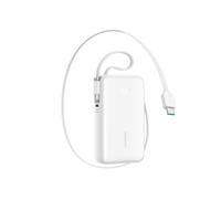 Batería externa JR-PR2 de 10000 mAh y 35 W con cable USB-C retráctil y cable Lightning para iPhone - Blanco