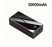 Batería externa portátil de 50000 mAh con pantalla LED y USB-C.