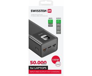 Batería externa Swissten 22013942 50000 mAh carga rápida 4 puertos USB-C USB-A negro