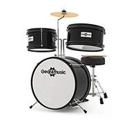 Batería Infantil Gear4music, Negra | Talla perfecta para bateristas de 3-6 años, desarrolla habilidades musicales tempranas y confianza, taburete ajustable